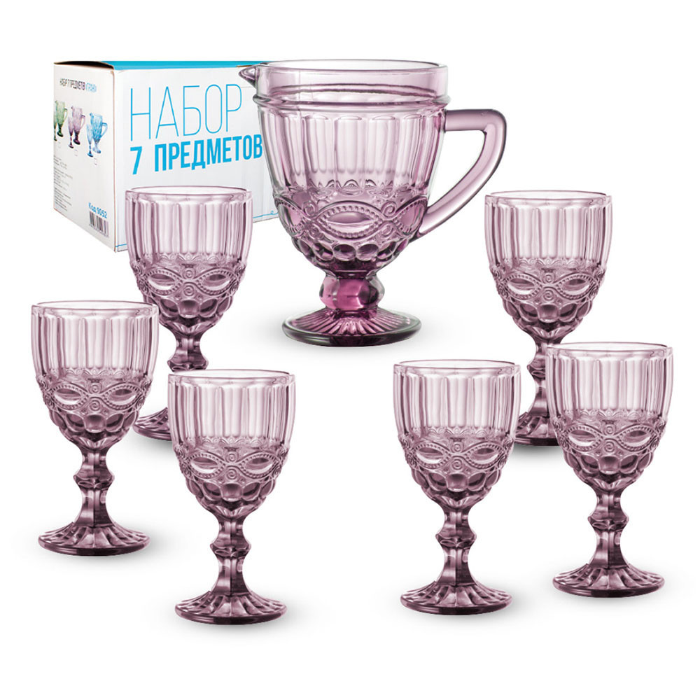 Набор кувшин 1,1л Elodia Винтаж с бокалами 6 шт по 340 мл бордо 9051b Одеса - зображення 2