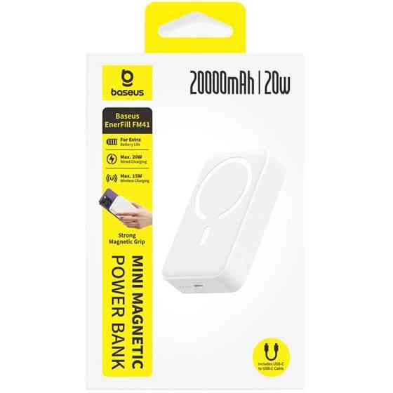 Портативное ЗУ Power Bank Baseus EnerFill FM41 Mini Magnetic PD20W с БЗУ 20000mAh (E0027U) Херсон