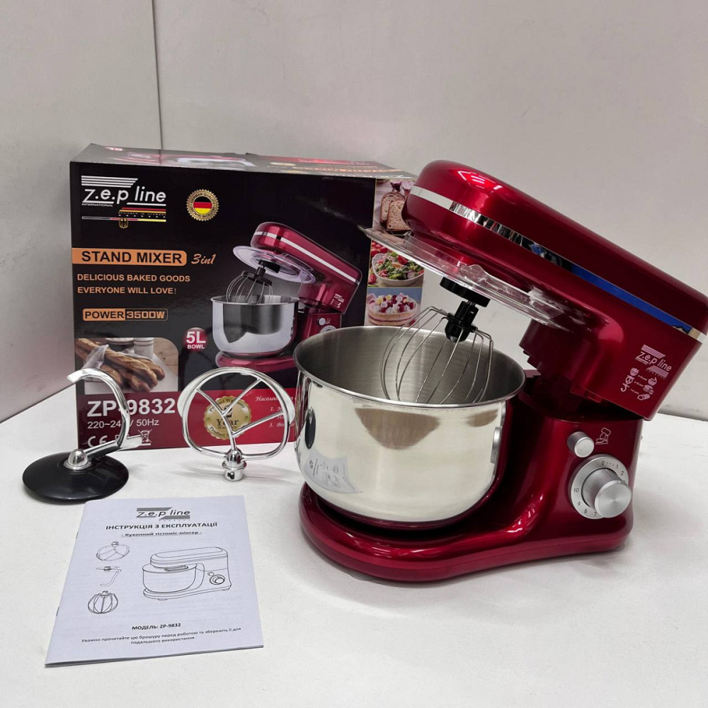 Тестомес миксер 3 в 1 Zepline ZP-9832 Red 3500 Вт 5 л красный Київ - зображення 2