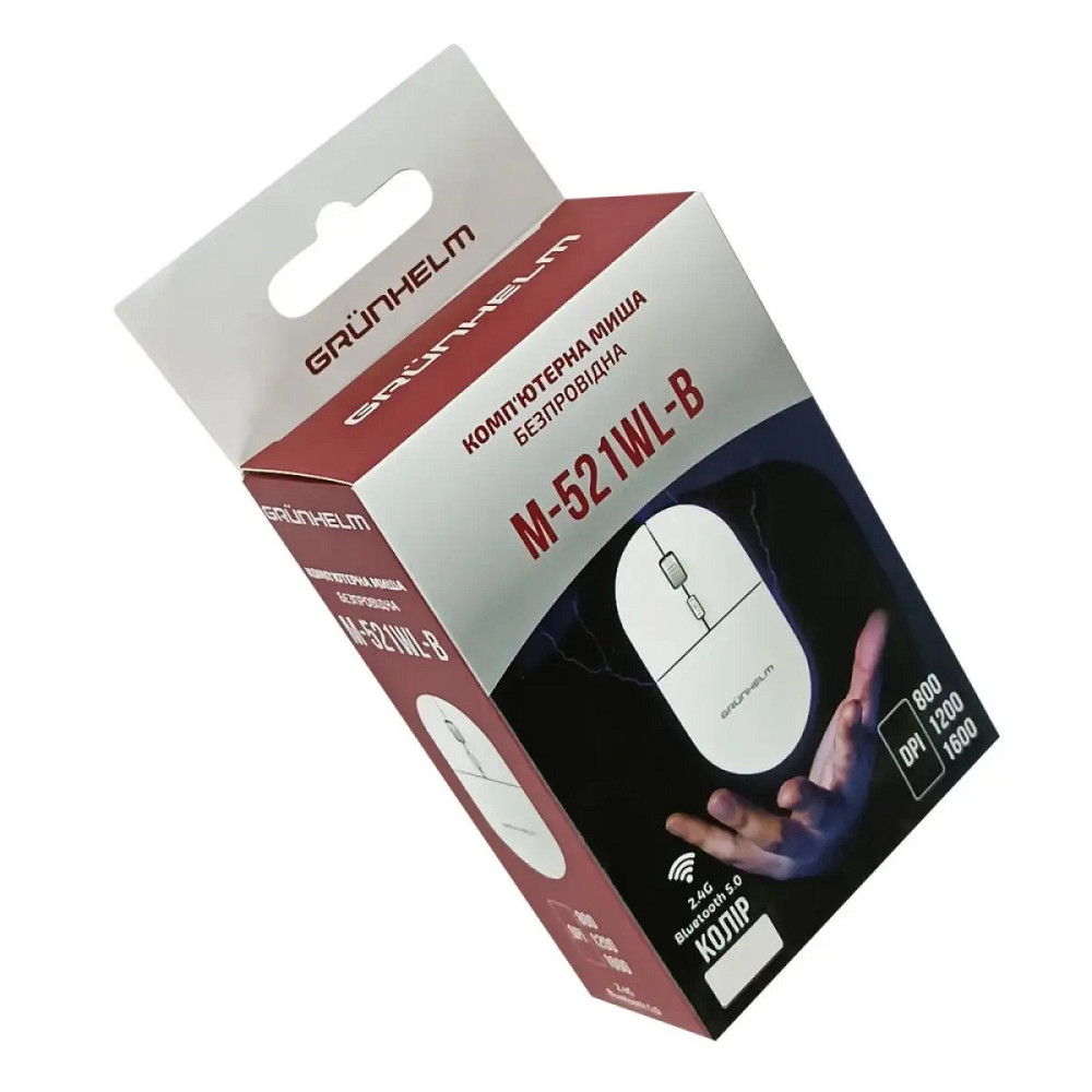 Мышь компьютерная беспроводная Grunhelm M-521WL-B белая Київ - зображення 5