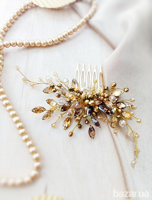 Золотистая туманность заколка гребень веточка желтый косплей фентези Луцьк - зображення 2