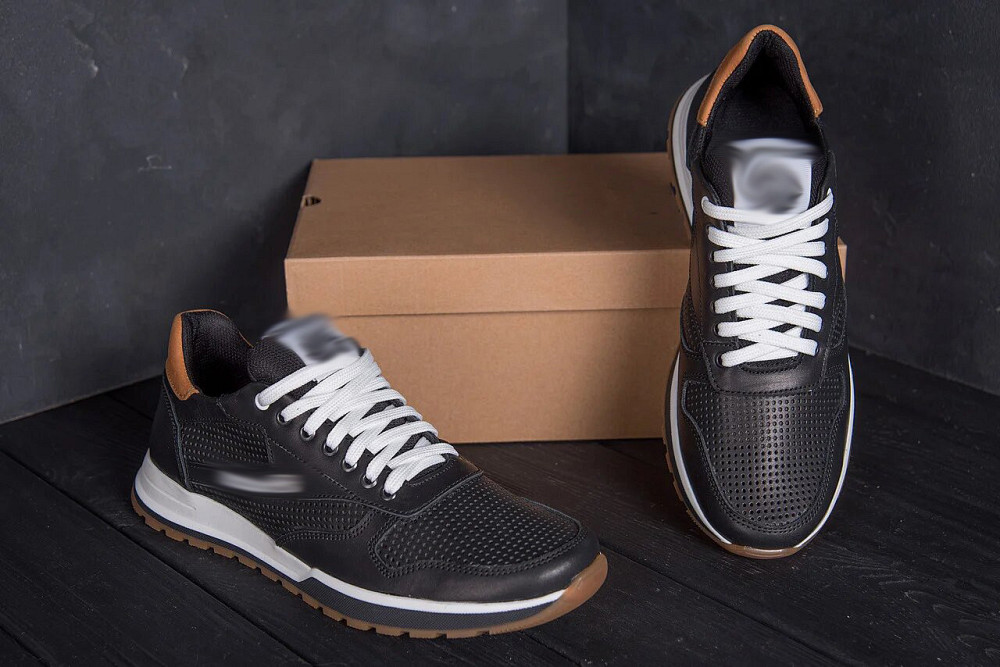 Мужские кожаные летние кроссовки, перфорация Classic black Київ - зображення 9