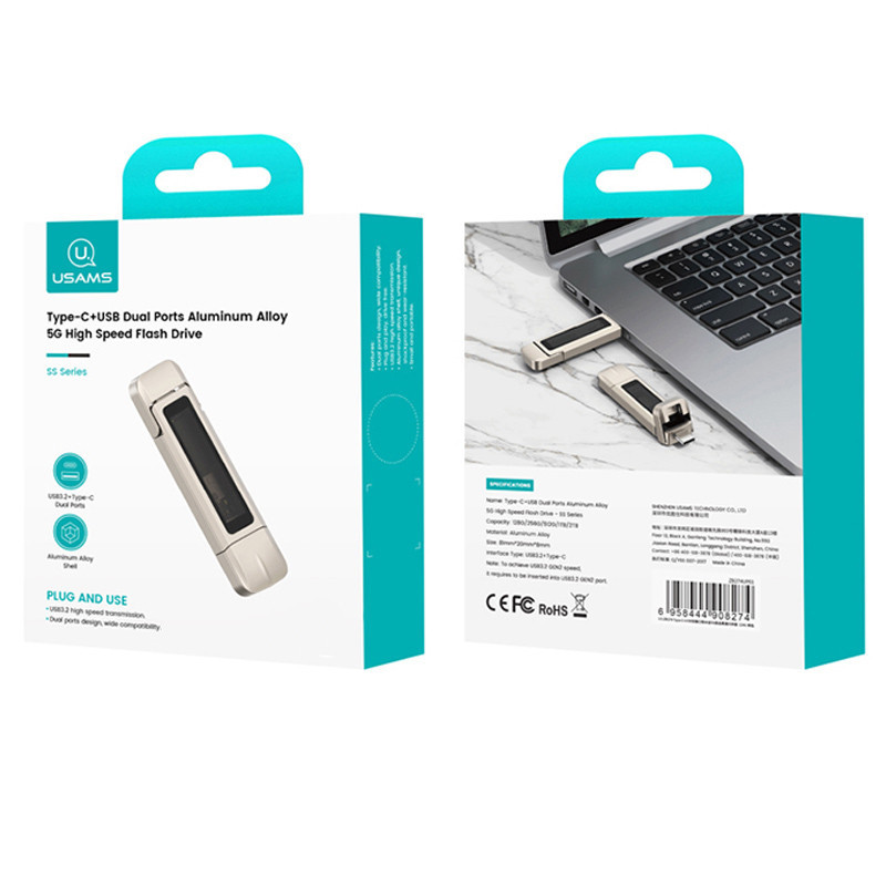 Флеш-накопитель Usams US-ZB275 2in1 USB 3.2 + Type-C GEN1 Dual Ports Aluminum Alloy 5G – 256GB Херсон - зображення 6