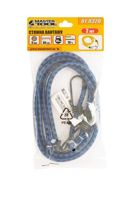 Стяжка груза MASTERTOOL резиновая Ø 8 мм 80 см набор 2 шт 81-0320 Харьков - изображение 3