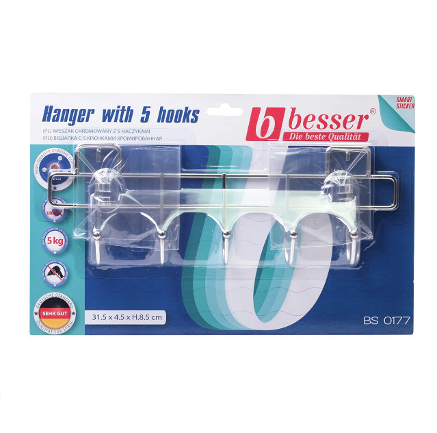 Вішалка 5 гачків 31,5х4,5х8,5 см Smart Stiker Besser KM-0177 Київ - зображення 1