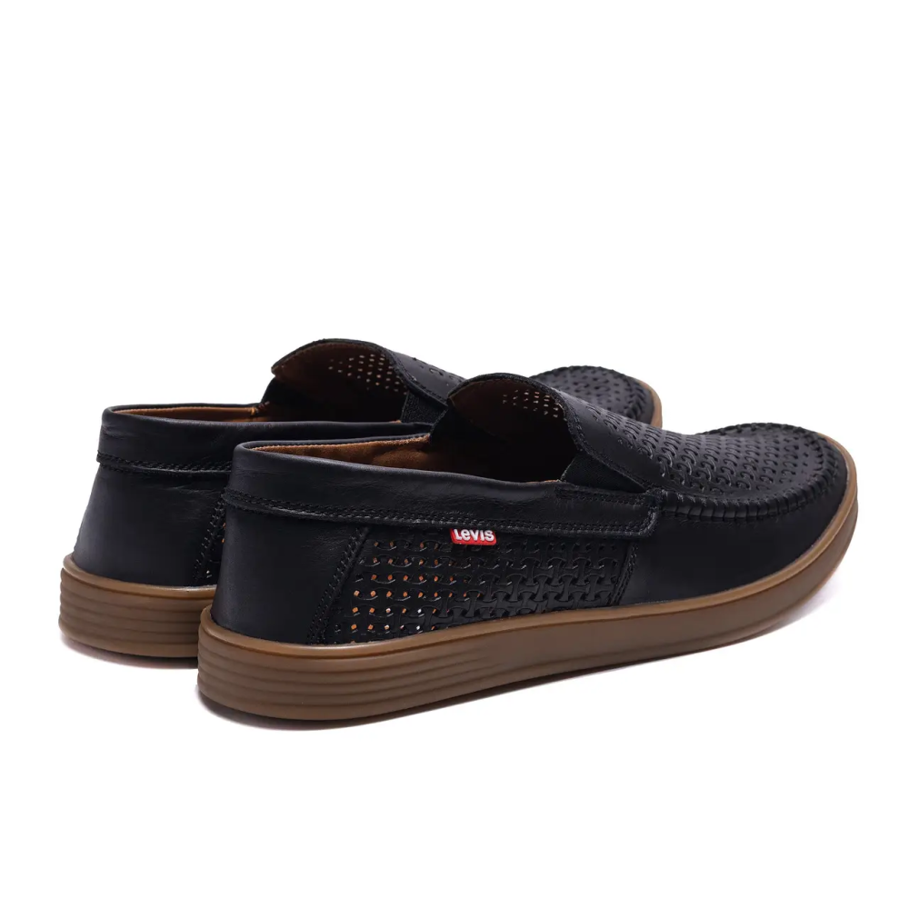 Мужские летние кожаные мокасины  LS перфорация Black Київ - зображення 4