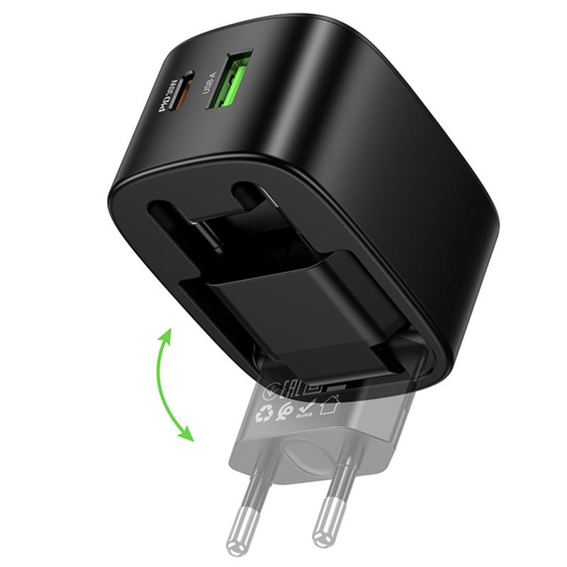 СЗУ Hoco CS102A Folding PD30W+QC3.0 (1USB-A/1C) Херсон - зображення 4