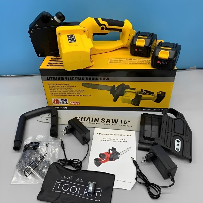Акумуляторна ланцюгова пилка Жовта 2 акумулятори 18В, 16” Electric SAW, Електропила на акумуляторі Одесса - изображение 6
