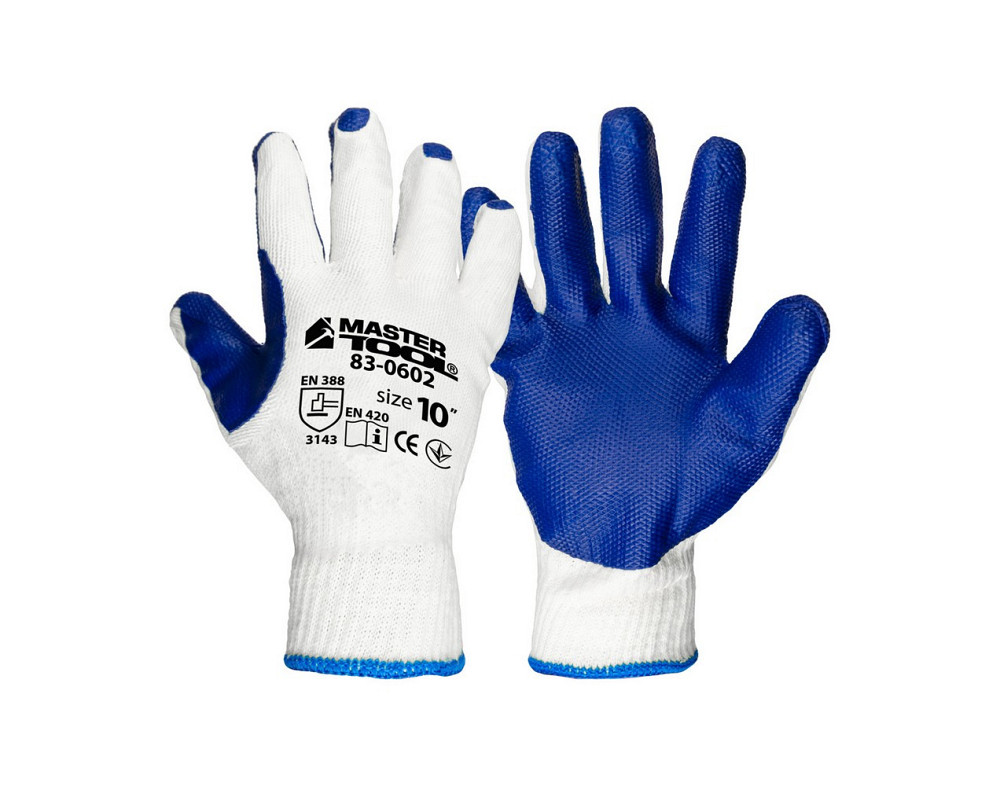 Перчатки хлопчатобумажные вязаные MASTERTOOL латексное покрытие ладони 10.5" подвес 12 пар бело-сини Харьков - изображение 1