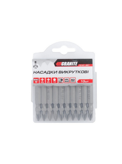 Насадка отверточная GRANITE двусторонняя PZ1/PZ2 65 мм ¼" S2 набор 10 шт 10-91-651 Харків - зображення 4