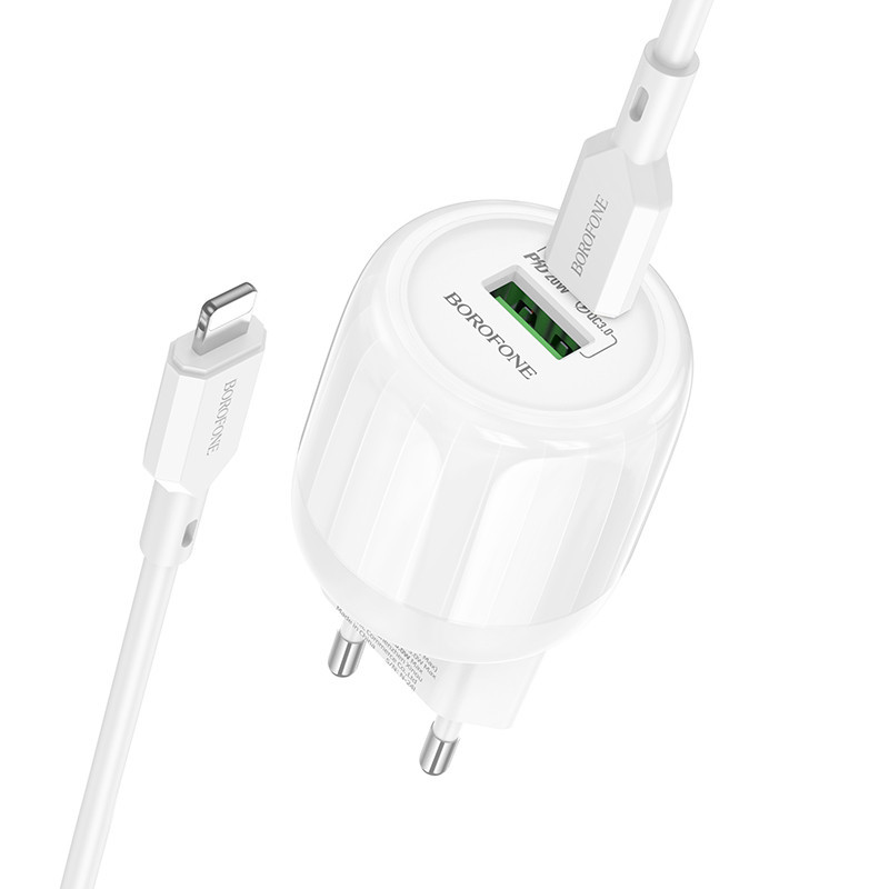 СЗУ Borofone BA93A Lustrous PD20W+QC3.0 (1USB-A/1C) + кабель Type-C to Lightning Херсон - изображение 1