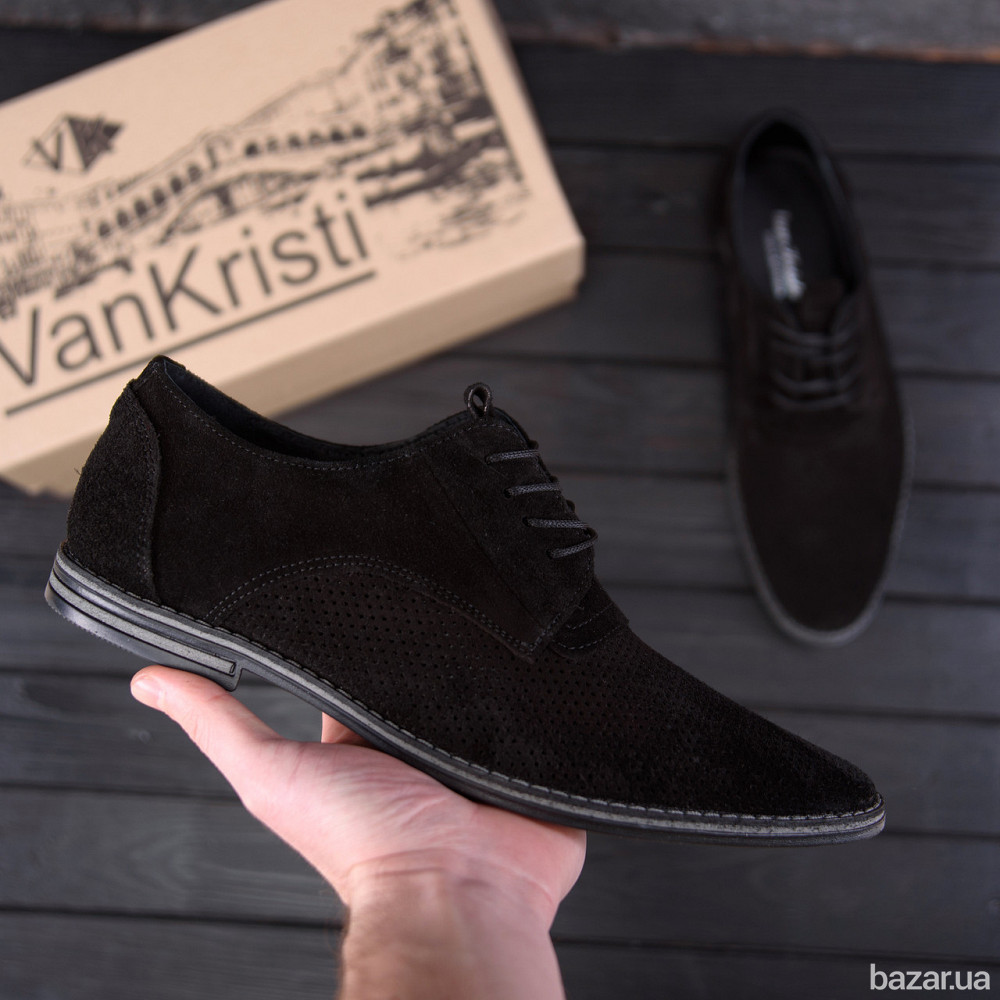 Мужские кожаные летние туфли VanKristi classic black Киев - изображение 8