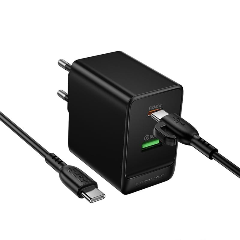 СЗУ Borofone BAS17A Erudite PD65W+QC3.0 (1USB-A/1C) + кабель Type-C to Type-C Херсон - изображение 3
