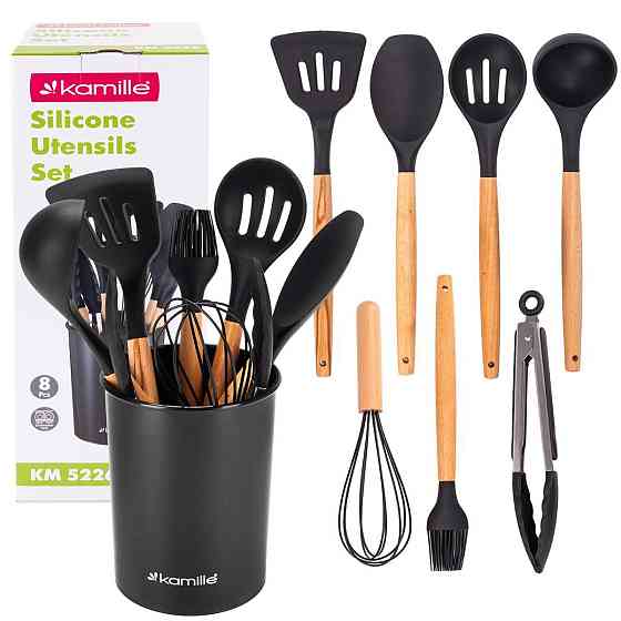 Набор силиконовых кухонных принадлежностей Kamille 8 предметов черный Одеса