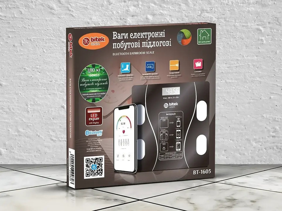 Весы напольные Bitek BT-1605 180 кг черные Киев - изображение 2