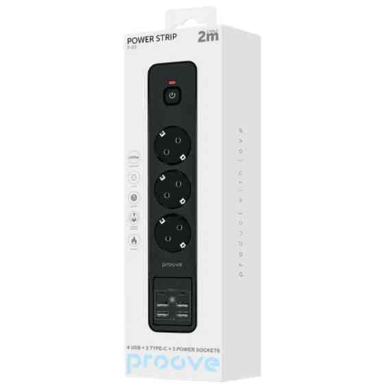 Фільтр живлення Proove Power Strip P-03 (3 розетки + 4 USB + 2 Type-C) 2m Black (PSP342420001) Харків