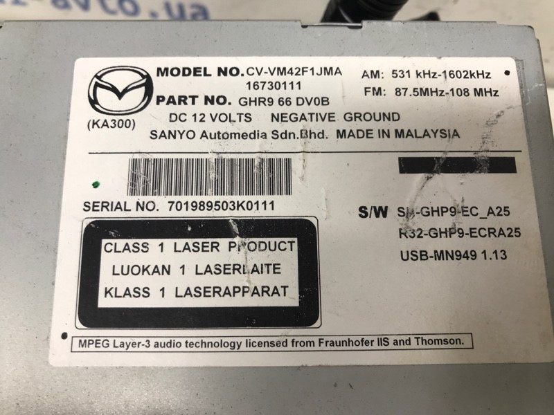 Магнитофон Mazda 6 GJ 2.2 DIESEL 2012 (б/у) Київ - зображення 2