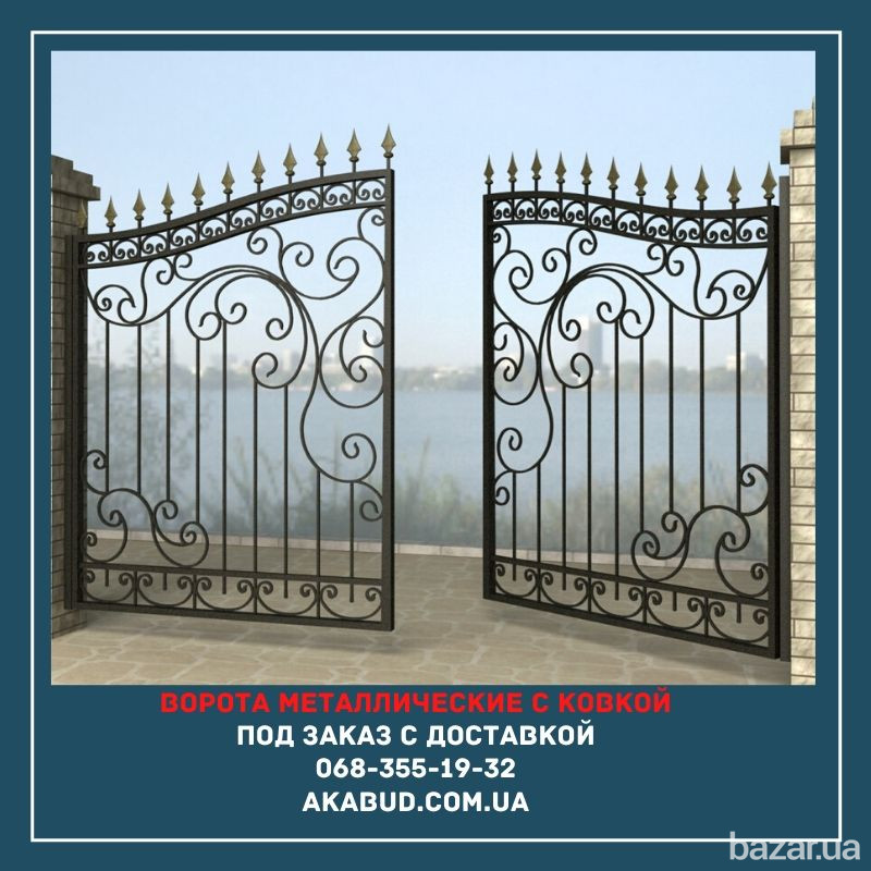 Ворота с ковкой металлические распашные с калиткой Кривий Ріг - зображення 3