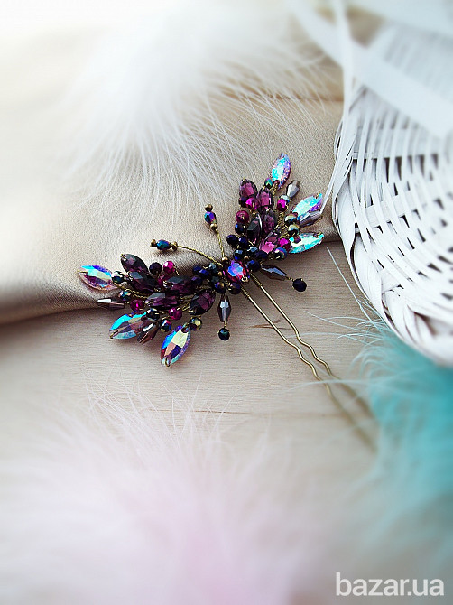 Морфо метелик шпилька заколка аметистовий фіолетовий райдужний для волосся аксесуар подарунок Луцьк - зображення 1
