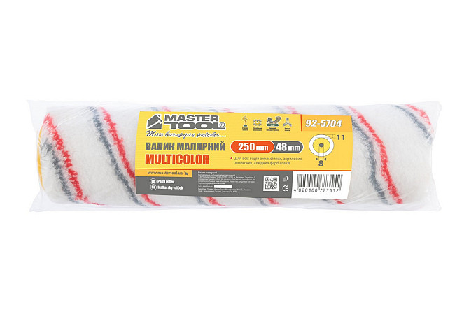 Валик малярный MASTERTOOL Multicolor 48/250/11 мм Ø 8 мм 92-5704_Р Харьков - изображение 3