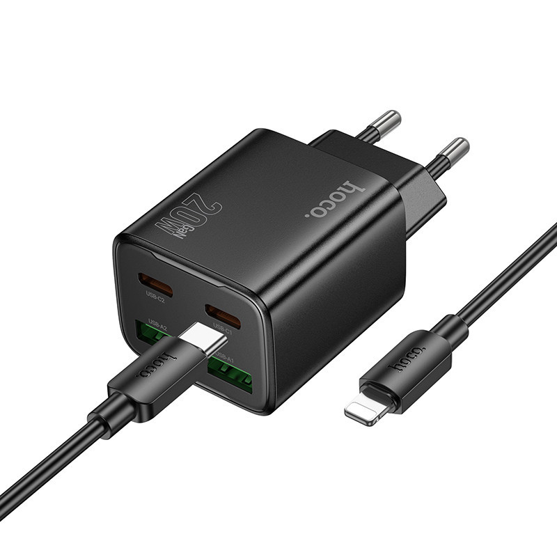 СЗУ Hoco N55 Fundador PD20W+QC3.0 (2USB-A/2C) + кабель Type-C to Lightning Херсон - зображення 2