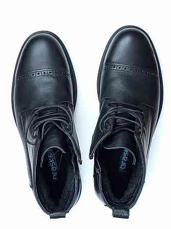 Чоловічі шкіряні зимові чобітки, черевики на хутрі чорні Braska Вишгород