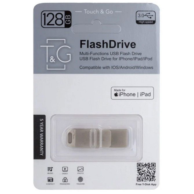 Флеш-драйв T&G 008 Metal series USB 3.0 - Lightning 128GB Херсон - изображение 1