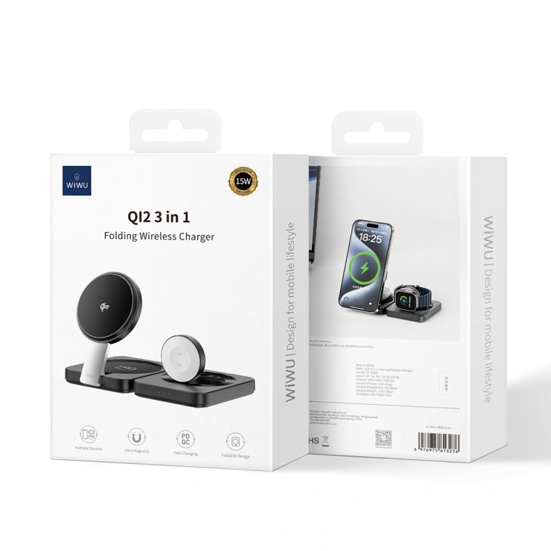 БЗУ WIWU Wi-W028 QI2 3 in 1 wireless charger Херсон - зображення 5