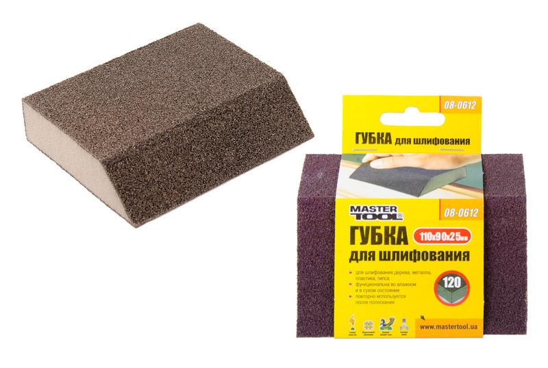 Губка для шлифования MASTERTOOL ТРАПЕЦИЯ Р120 110х90х25 мм 08-0612 Харків - зображення 1