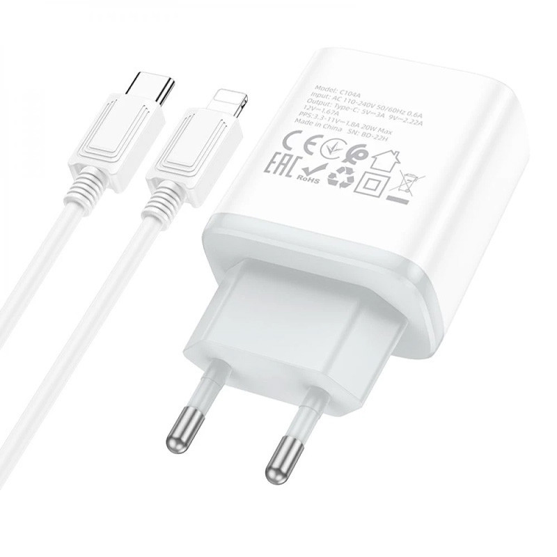 СЗУ Hoco C104A PD20W (1USB-C) + кабель Type-C to Lightning Херсон - изображение 2