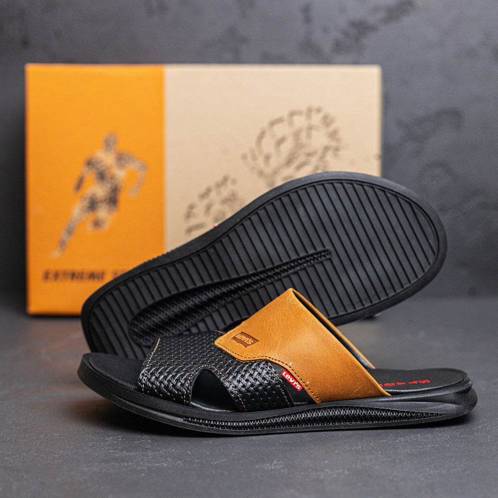 Мужские кожаные  летние шлепанцы-сланцы Levis Київ - зображення 8