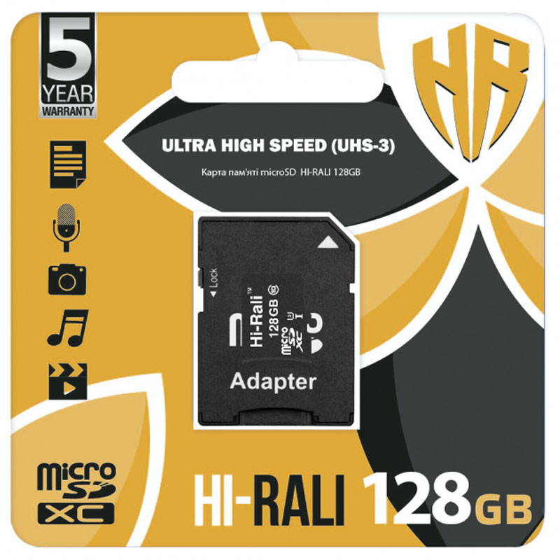 Карта памяти Hi-Rali (UHS-3) microSDXC Class 10 - 128GB (с адаптером) Херсон - зображення 1