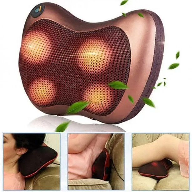 Массажная подушка инфракрасный роликовый массажер для шеи и спины Massage Pillow 19125 коричневая Київ - зображення 10