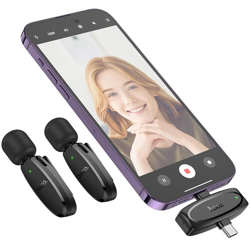 Петличный беспроводной микрофон Hoco L15 Dual-mic clip-on wireless digital (Lightning/Type-C) Херсон - зображення 6