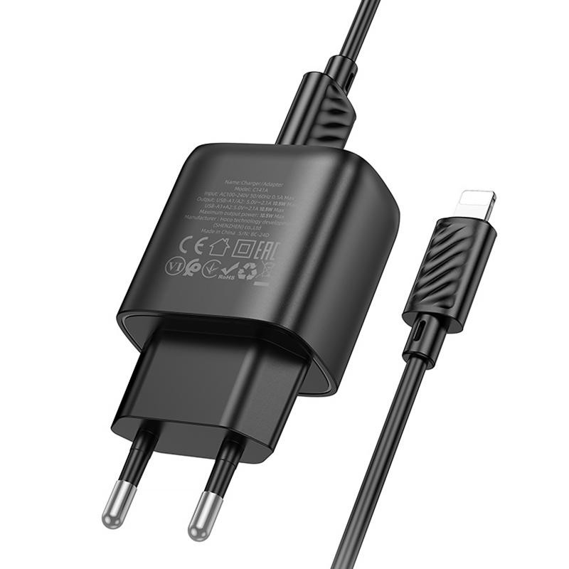 СЗУ Hoco C141A Smart 2.1A (2USB-A) + кабель USB to Lightning Херсон - зображення 4