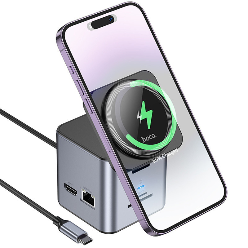 Переходник HUB Hoco HB49 Effortless 9in1 100W с БЗУ Херсон - зображення 3
