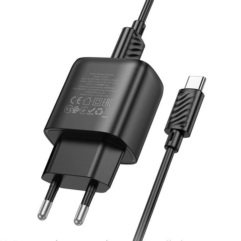 СЗУ Hoco C140A Smart QC3.0 18W (1USB-A) + кабель USB to Type-C Херсон - зображення 4