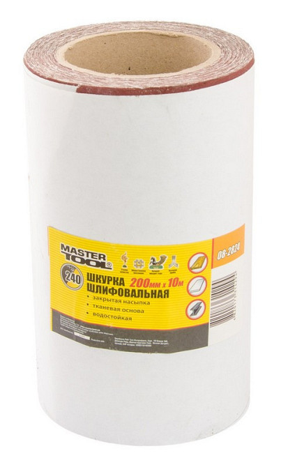 Шкурка шлифовальная MASTERTOOL на тканевой основе Р240 200 мм 10 м 08-2824 Харьков - изображение 1