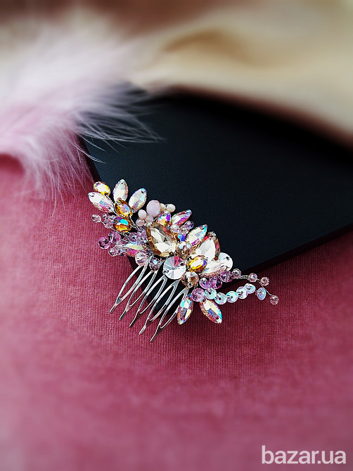Рассвет сверкающий гребень заколка розовый желтый для волос украшение гребешок в прическу Луцк - изображение 3