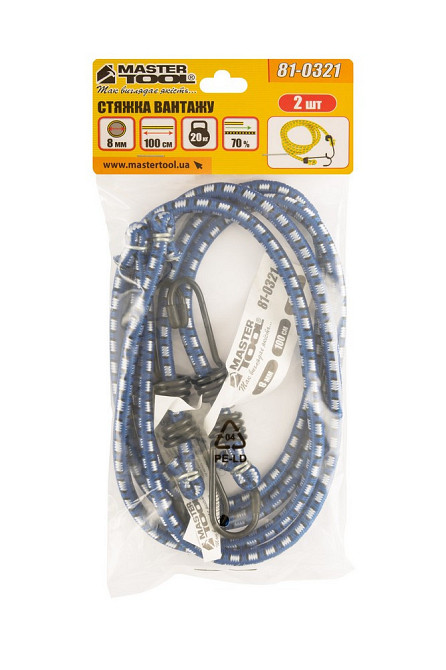 Стяжка груза MASTERTOOL резиновая Ø 8 мм 100 см набор 2 шт 81-0321 Харьков - изображение 3