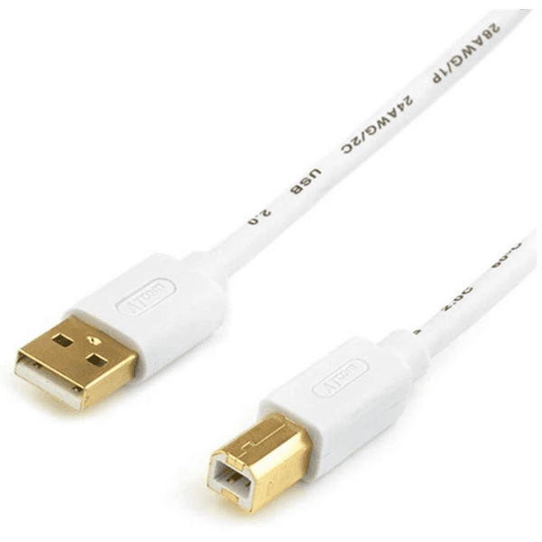 Кабель для принтера Atcom USB to Type-B (M/M) gold plated 1.8m White (13423) Харків - зображення 1