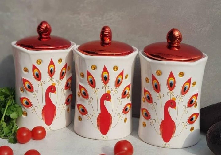 Набір банок для сипучих Frico FRU-883-Red 6 предметів червоний Київ - зображення 1