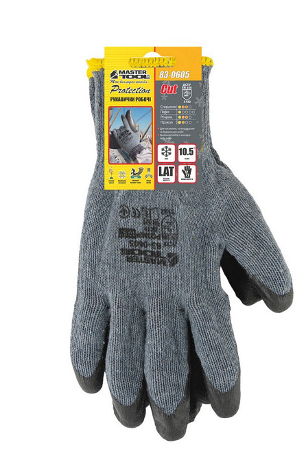 Перчатки хлопковые утепленные MASTERTOOL CRINKLE LATEX COTTON латексное покрытие ладони 10.5" подвес Харків - зображення 2