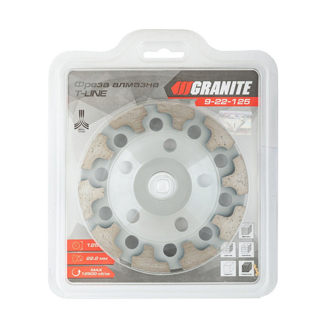 Фреза алмазная торцевая для камня GRANITE T-LINE 125х22.2 мм 12500 об/мин 9-22-125 Харків - зображення 2