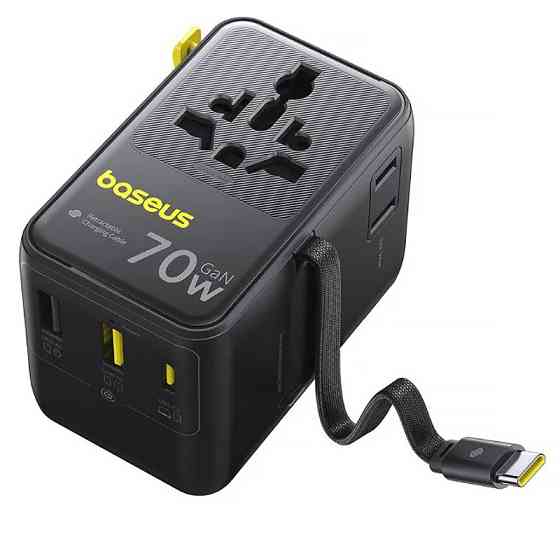 Сетевой универсальный переходник Baseus CG11 70W with retractable cable (2USB-A/3C/1Socket) (E0307E) Херсон