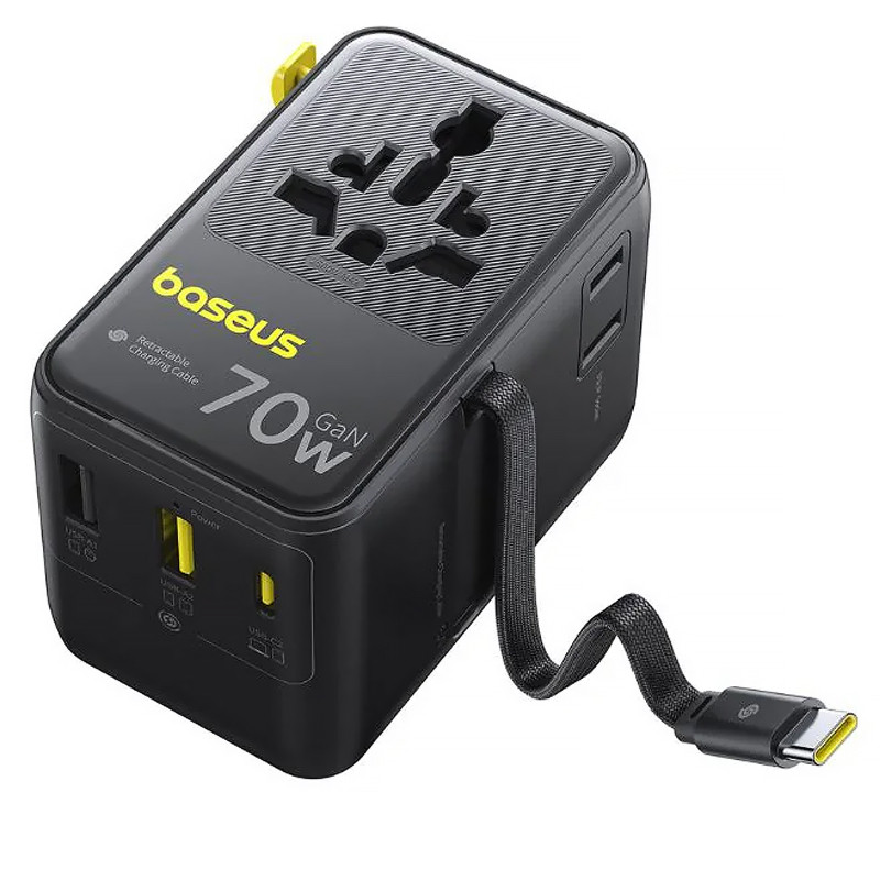 Сетевой универсальный переходник Baseus CG11 70W with retractable cable (2USB-A/3C/1Socket) (E0307E) Херсон - изображение 2