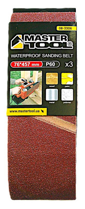 Лента шлифовальная MASTERTOOL зерно 60 76×457 мм 3 шт 08-3306 Харків - зображення 1
