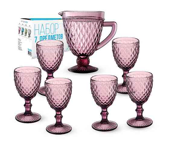 Кувшин 1,1л Elodia Винтаж с бокалами 6 шт по 340 мл бордо Одесса