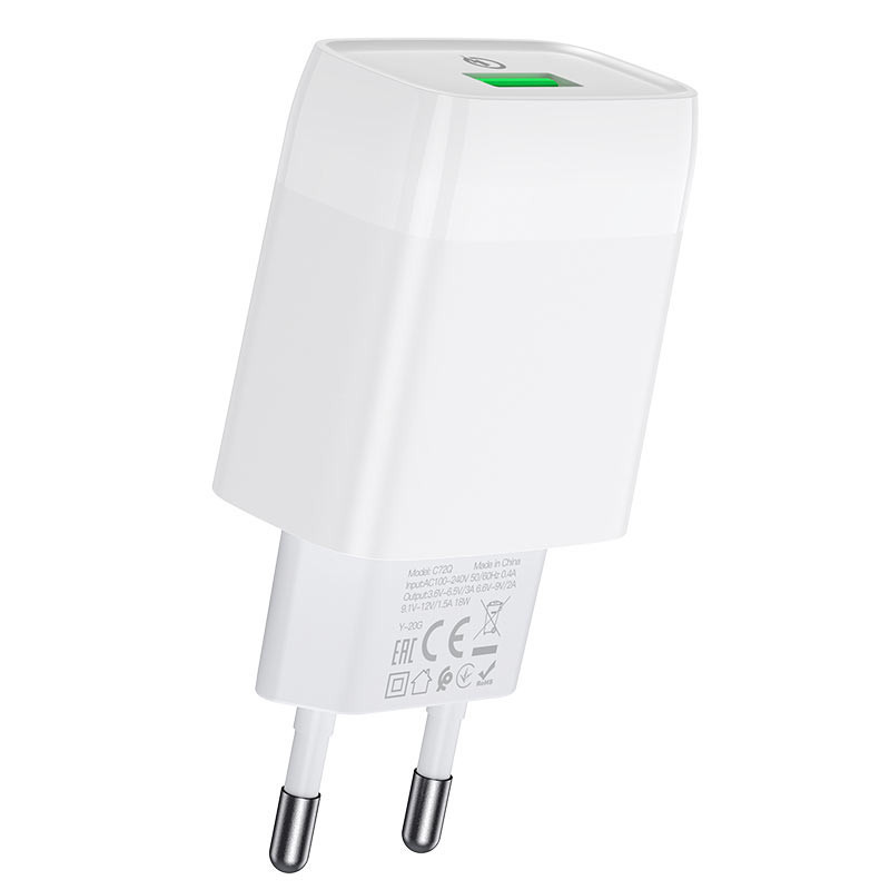 СЗУ Hoco C72Q Glorious QC3.0 18W (1USB-A) + кабель USB to Type-C Херсон - зображення 3