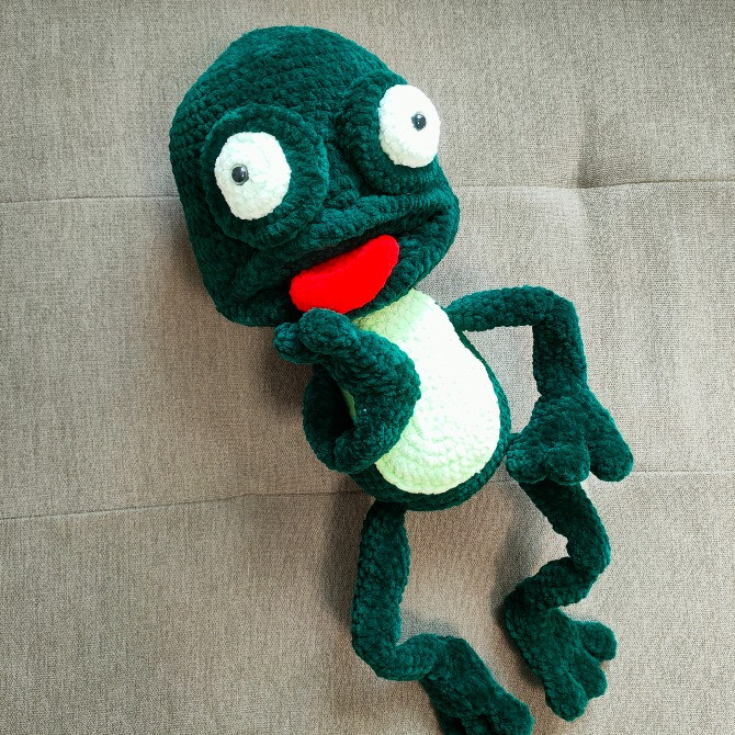 Жаба жабка з язичком зелена 50 см Іграшка вязана гачком hand made Нововолынск - изображение 1